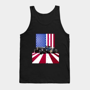 Vintage Model A Hot Rods in front of American Flag Tank Top